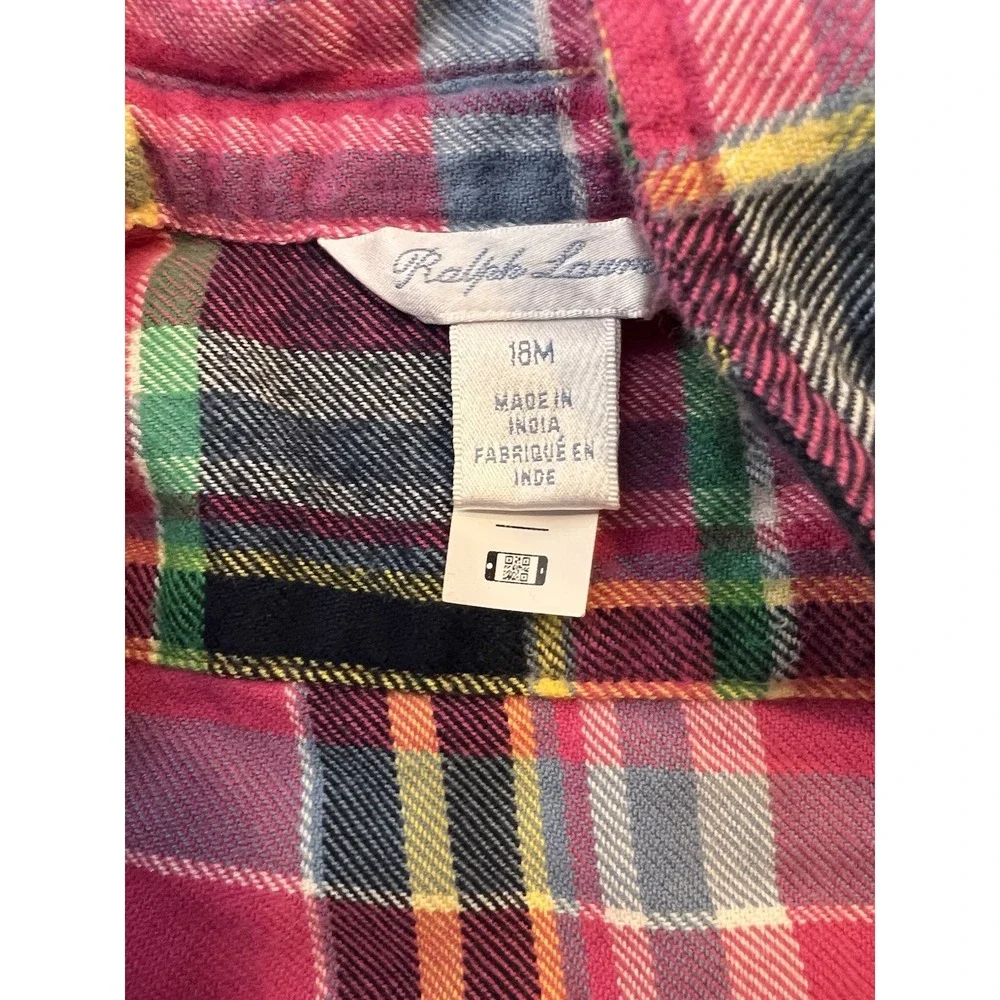 Ralph Lauren Girls Plaid Button Down Dress‎ Size 18 Months